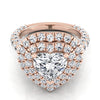 14K Rose Gold Heart Shape Center Diamond Bold and Fancy Double Halo French Pave Engagement Ring -2ctw