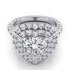 18K White Gold Heart Shape Center Diamond Bold and Fancy Double Halo French Pave Engagement Ring -2ctw