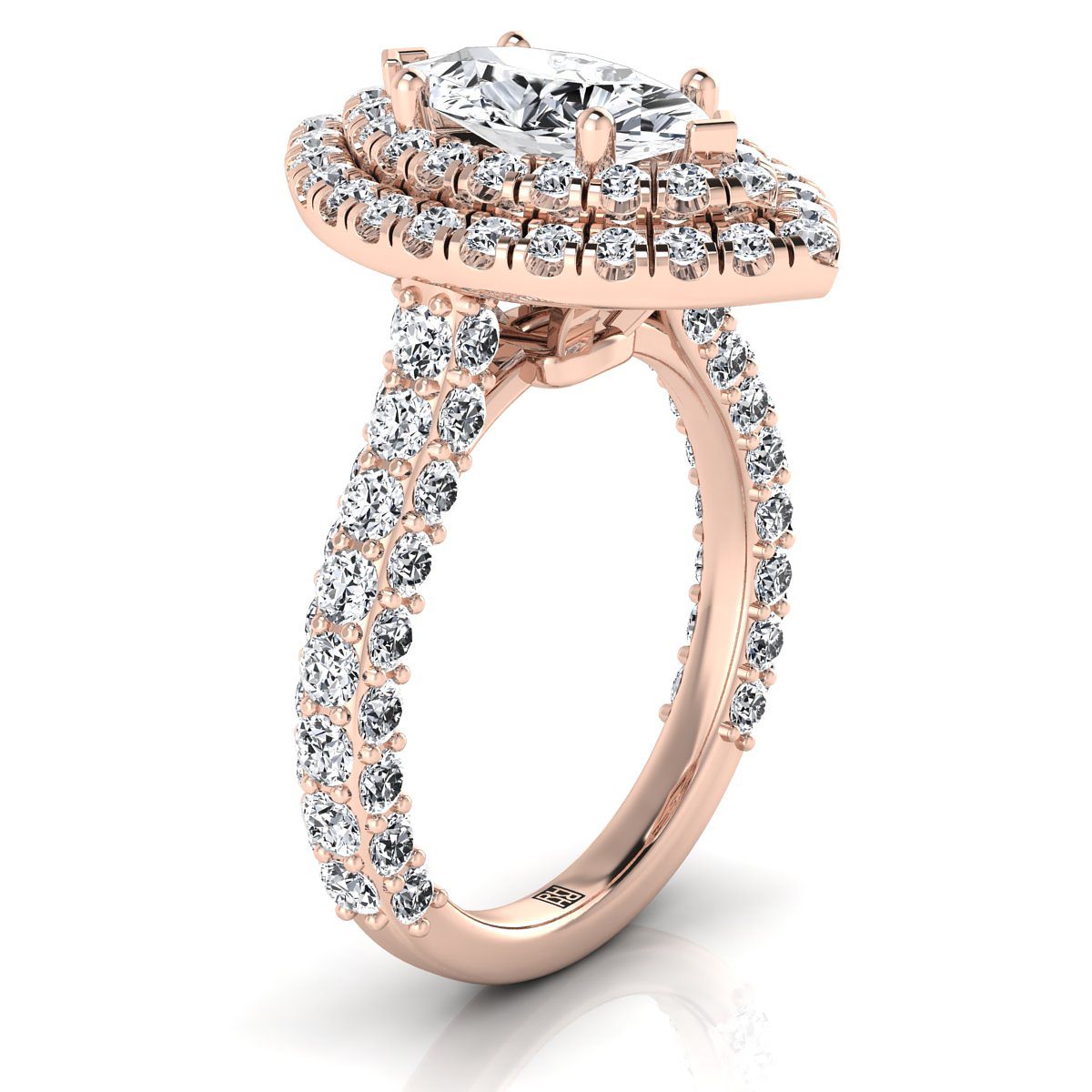 แหวนหมั้นเพชร Marquise 14K Rose Gold Bold และแฟนซี Double Halo French Pave -2ctw