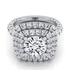 14K White Gold Round Brilliant Diamond Bold and Fancy Double Halo French Pave Engagement Ring -2ctw