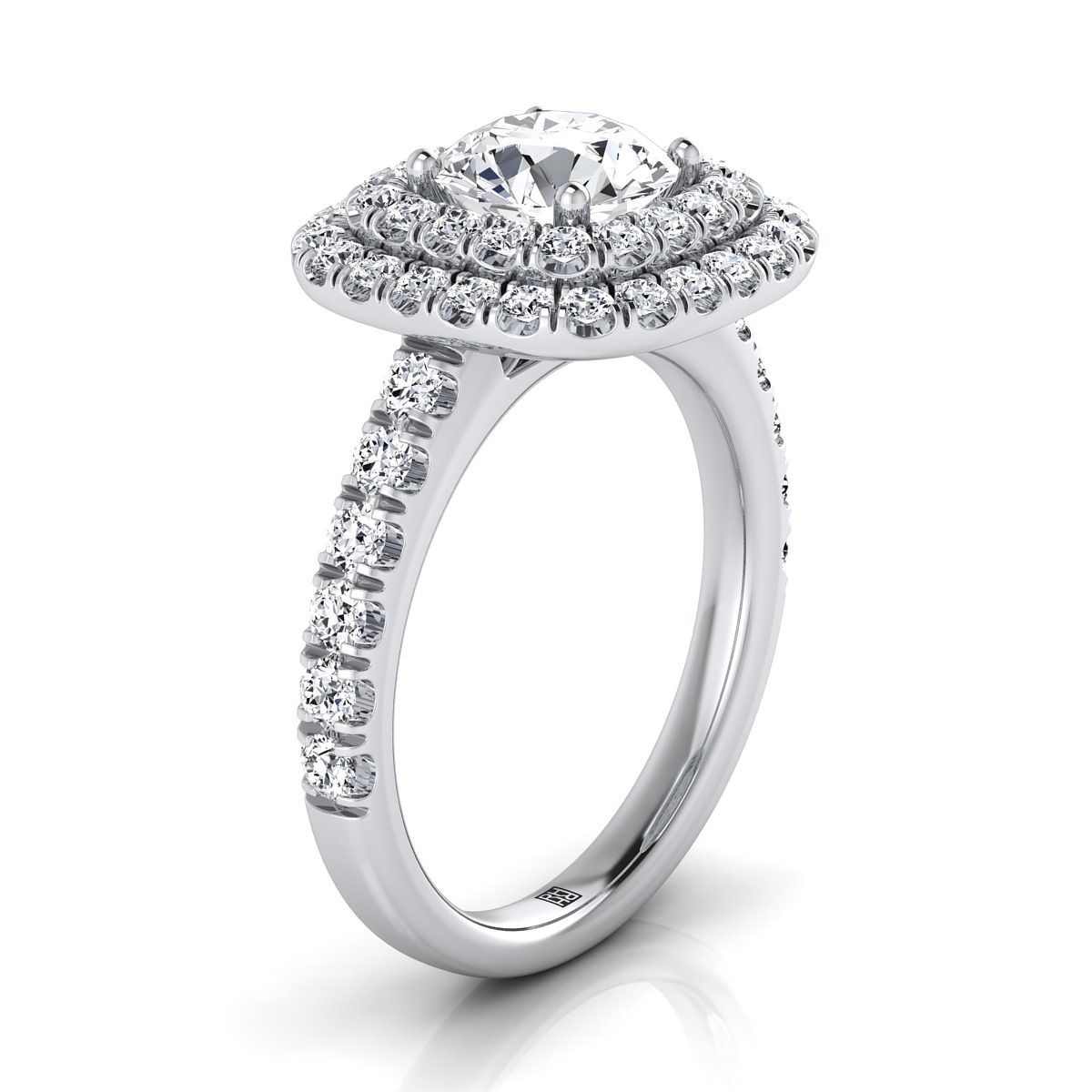 แหวนหมั้น ทองคำขาว 18K ประดับเพชร Double Halo French Pave -1.00ctw