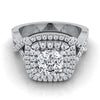 14K White Gold Cushion Diamond Twist French Pave Double Halo Diamond Engagement Ring -5/8ctw