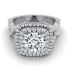 แหวนหมั้นเพชร 14K White Gold Round Brilliant Diamond Twist French Pave Double Halo Diamond -5/8ctw