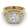 18K Yellow Gold Round Brilliant Diamond Twist French Pave Double Halo Diamond Engagement Ring -5/8ctw