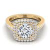 แหวนหมั้นเพชร 14K Yellow Gold Round Brilliant Diamond Double Halo Channel Side -5/8ctw