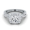 แหวนหมั้นเพชร 18K White Gold Princess Cut Twisted Scalloped Pavé Halo -3/8ctw