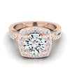 14K Rose Gold Round Brilliant Diamond Twisted Scalloped Pavé Halo Center แหวนหมั้น -3/8ctw