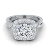 14K White Gold Round Brilliant Diamond Twisted Scalloped Pavé Halo Center แหวนหมั้น -3/8ctw