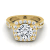 14K สีเหลืองทองรอบ Brilliant Diamond Twisted Scalloped Pavé Halo Center แหวนหมั้น -3/8ctw