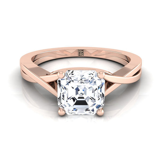 แหวนหมั้นเพชร 14K Rose Gold Asscher Cut Delicate Twist Solitaire