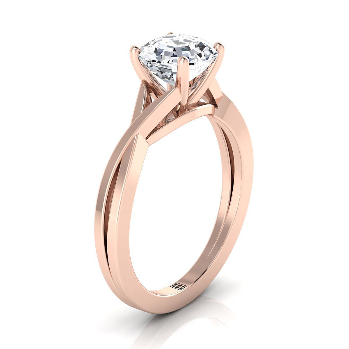 แหวนหมั้นเพชร 14K Rose Gold Asscher Cut Delicate Twist Solitaire