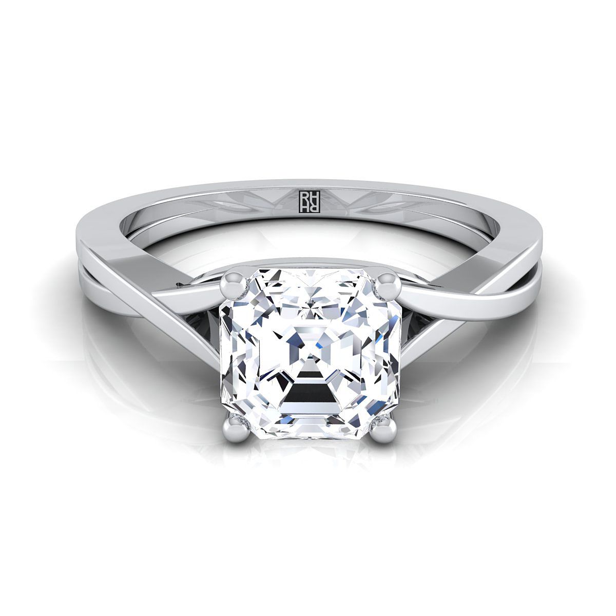 แหวนหมั้นแพลทินัม Asscher Cut Delicate Twist Solitaire