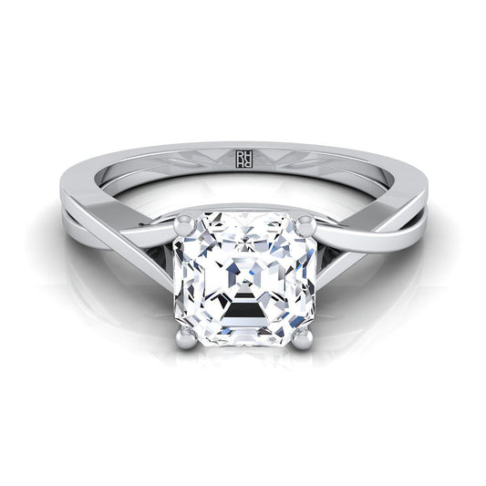 แหวนหมั้นทองขาว 14K Asscher Cut ละเอียดอ่อน Twist Solitaire