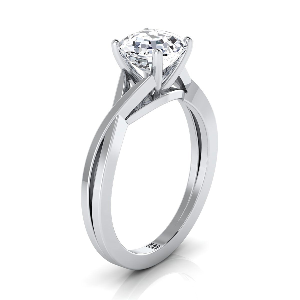 แหวนหมั้นแพลทินัม Asscher Cut Delicate Twist Solitaire