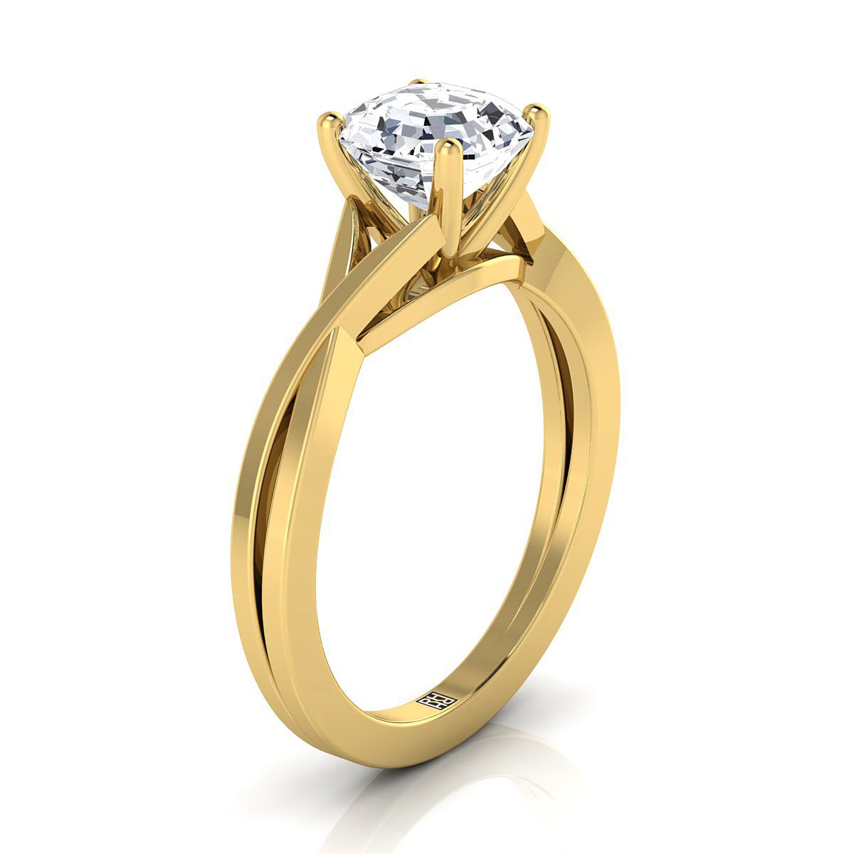 14K Yellow Gold Asscher Cut Delicate Twist Solitaire Engagement Ring