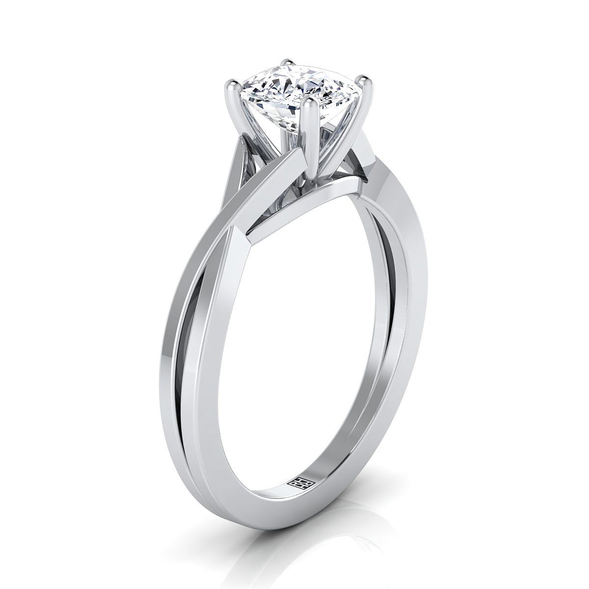 แหวนหมั้นเพชร 14K White Gold Cushion Delicate Twist Solitaire