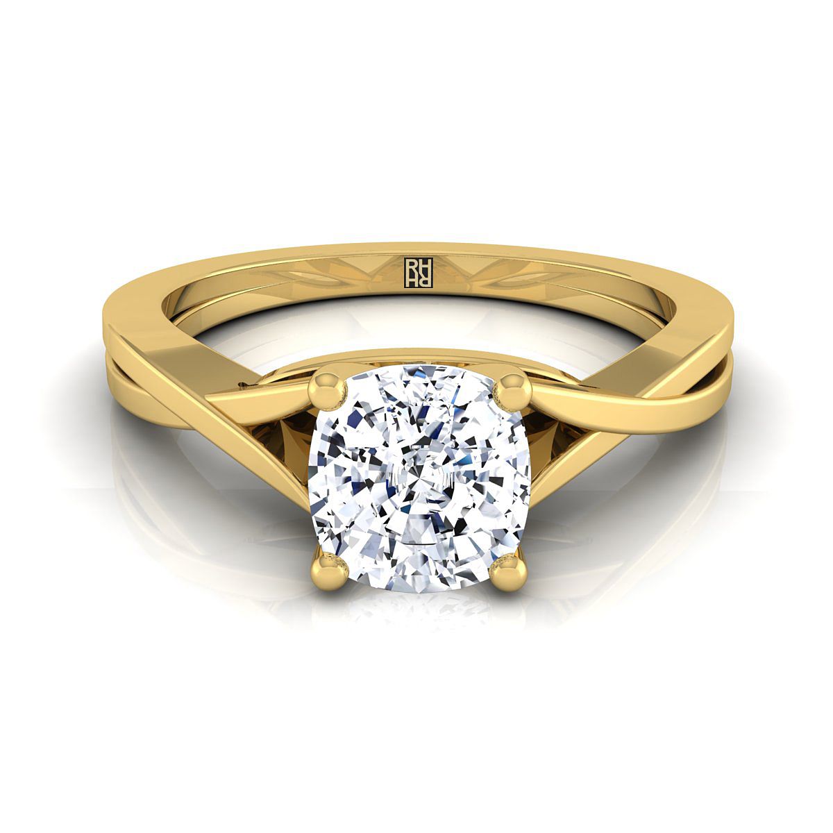 18K Yellow Gold Cushion Delicate Twist Solitaire Engagement Ring