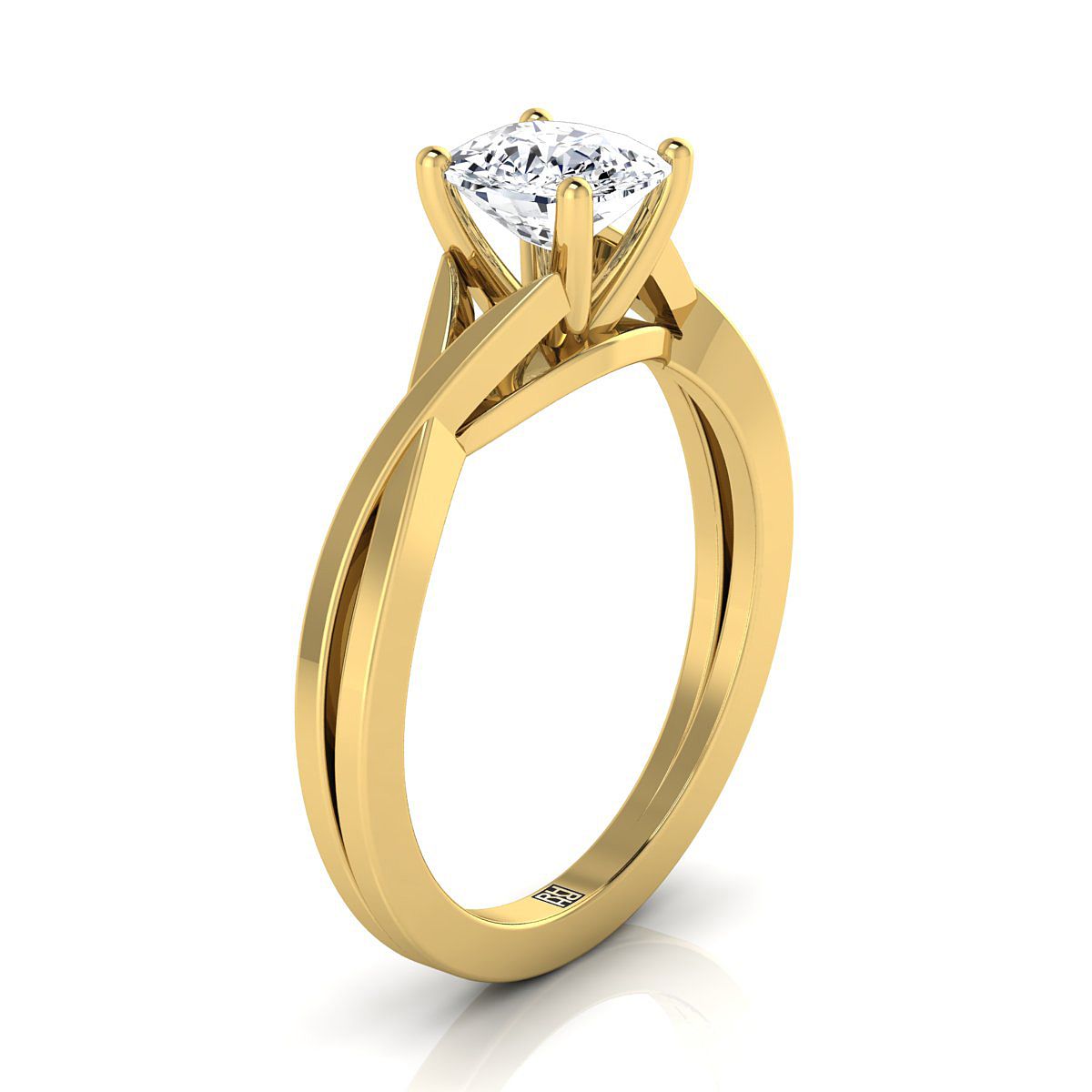 แหวนหมั้นเยลโลว์โกลด์ 14K Cushion Delicate Twist Solitaire