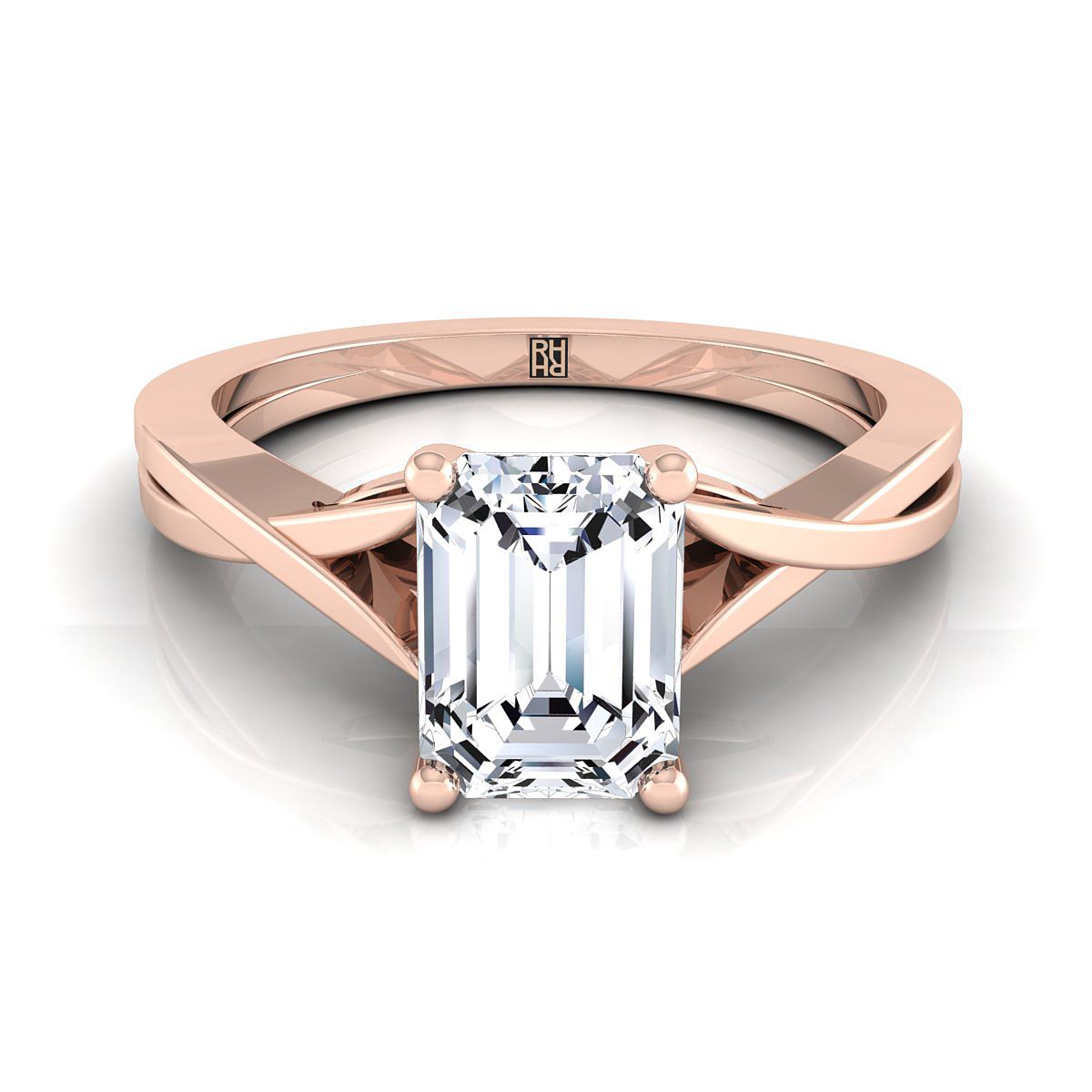 14K Rose Gold Emerald Cut Delicate Twist Solitaire แหวนหมั้น