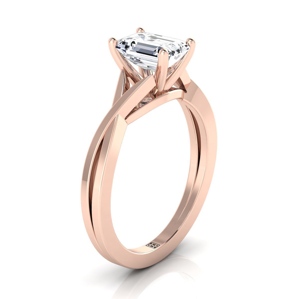 14K Rose Gold Emerald Cut Delicate Twist Solitaire แหวนหมั้น