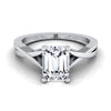 แหวนหมั้นเพชร 14K White Gold Emerald Cut Delicate Twist Solitaire