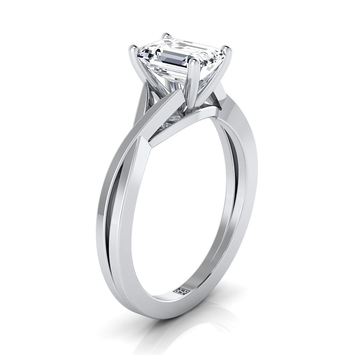 แหวนหมั้นเพชร 18K White Gold Emerald Cut Delicate Twist Solitaire