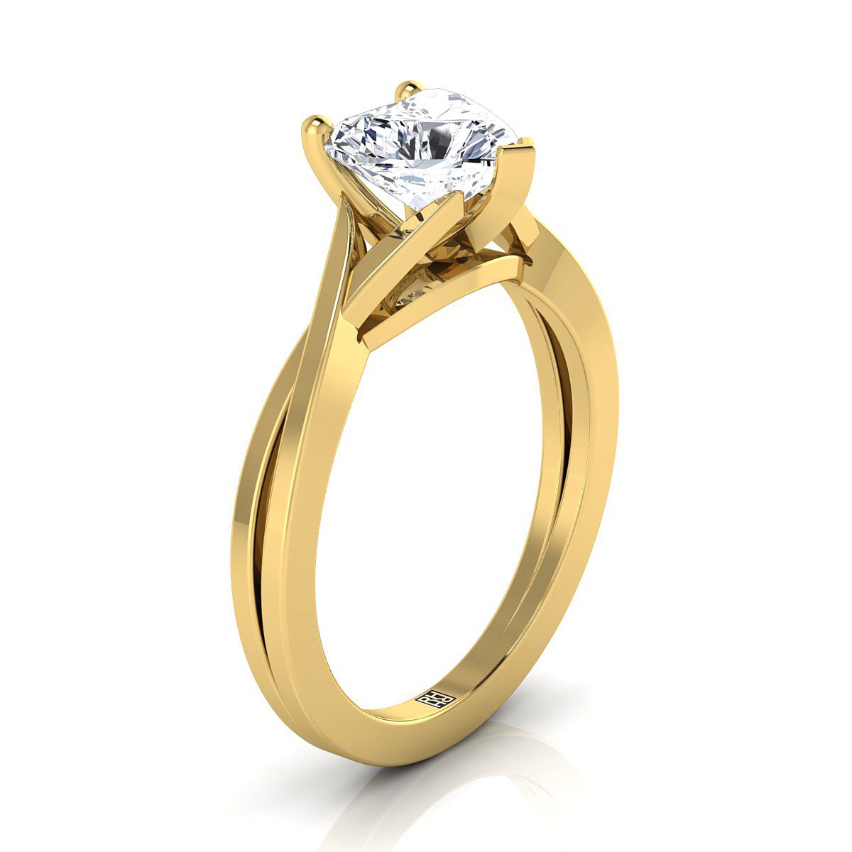 14K Yellow Gold Heart Shape Center Delicate Twist Solitaire Engagement Ring