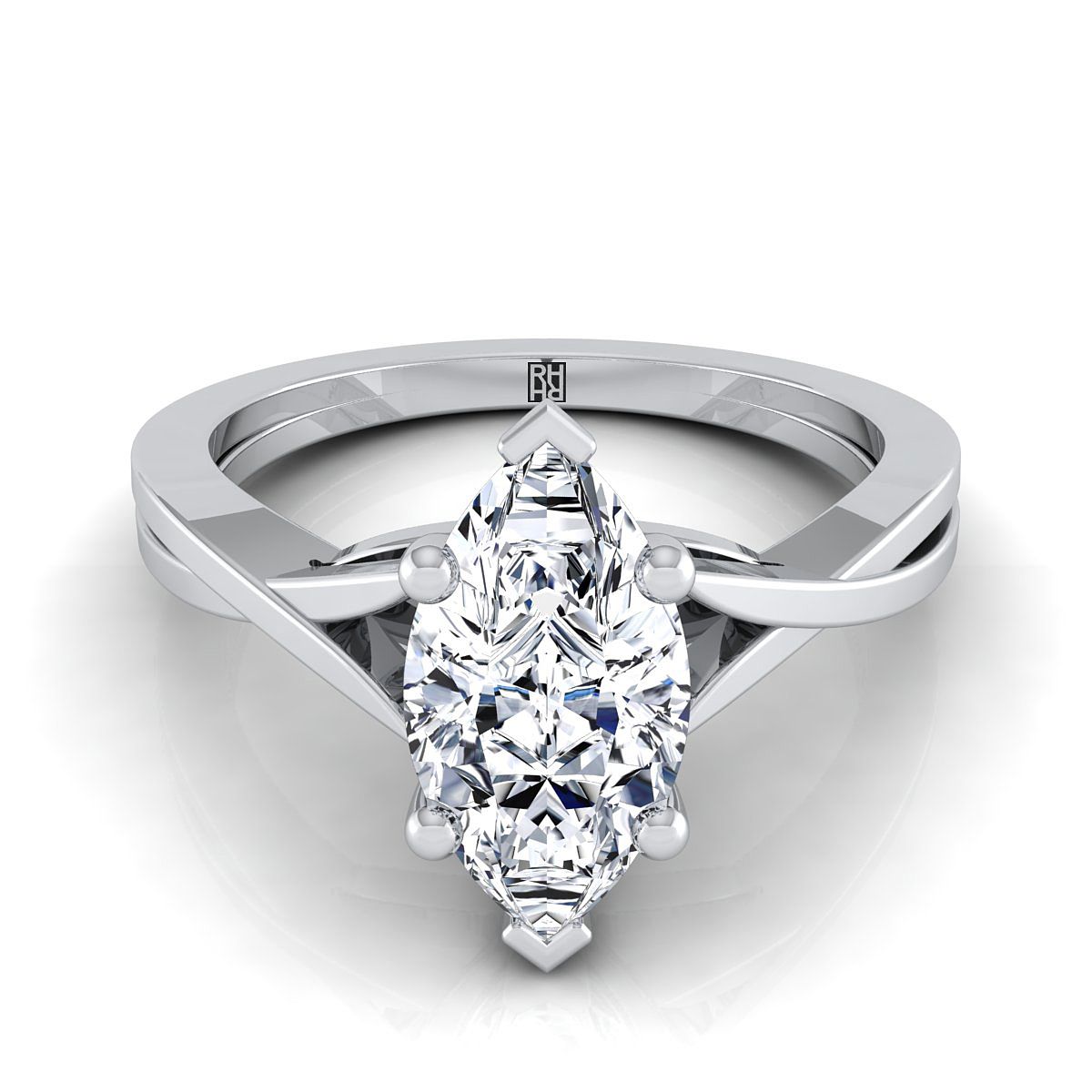 18K White Gold Marquise  Delicate Twist Solitaire Engagement Ring
