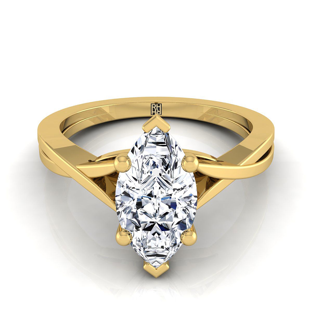 14K Yellow Gold Marquise  Delicate Twist Solitaire Engagement Ring