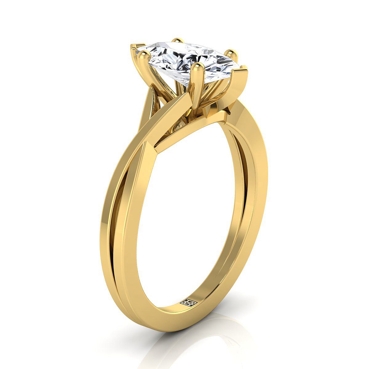 14K Yellow Gold Marquise  Delicate Twist Solitaire Engagement Ring