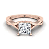 14K Rose Gold Princess Cut Delicate Twist Solitaire แหวนหมั้น