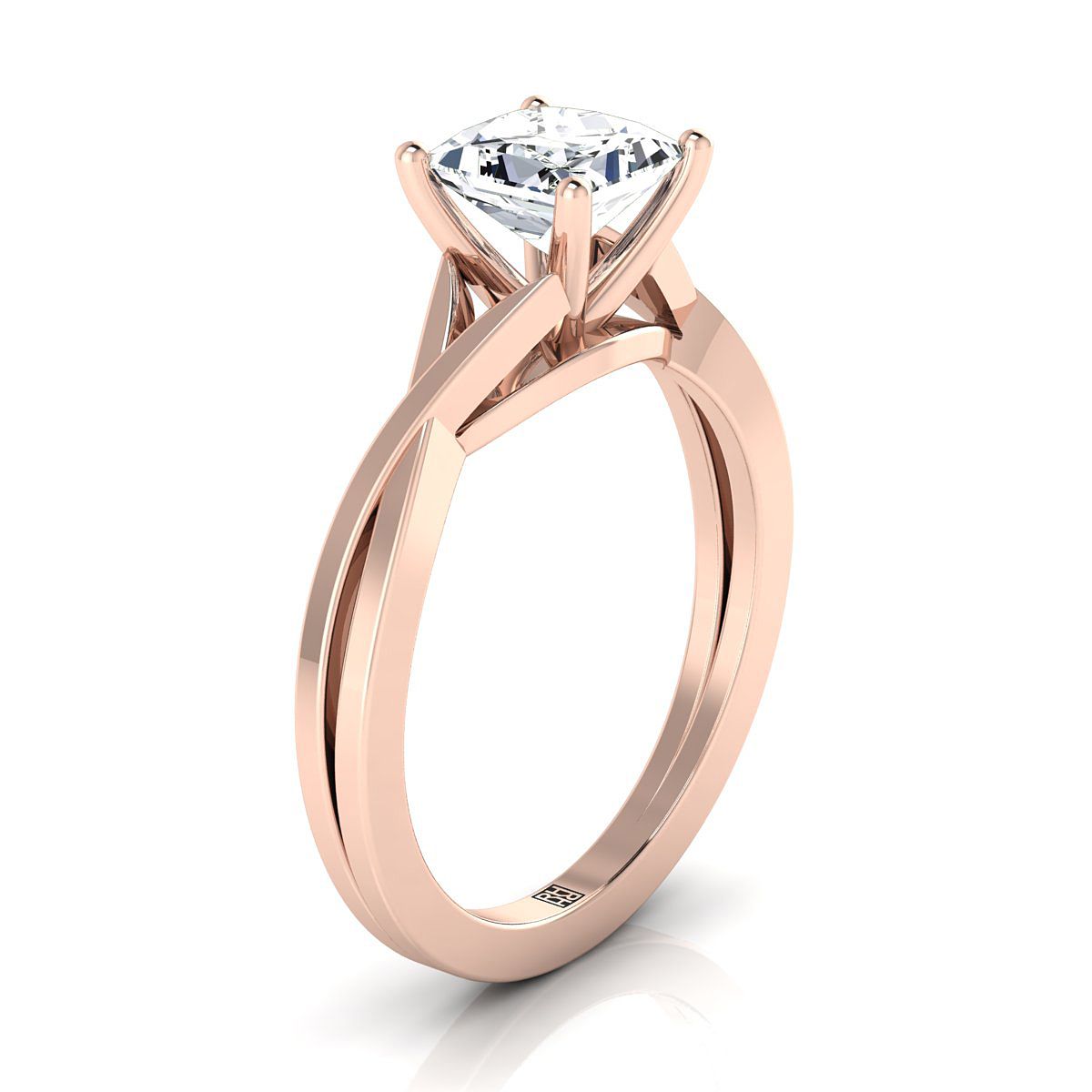 14K Rose Gold Princess Cut Delicate Twist Solitaire แหวนหมั้น