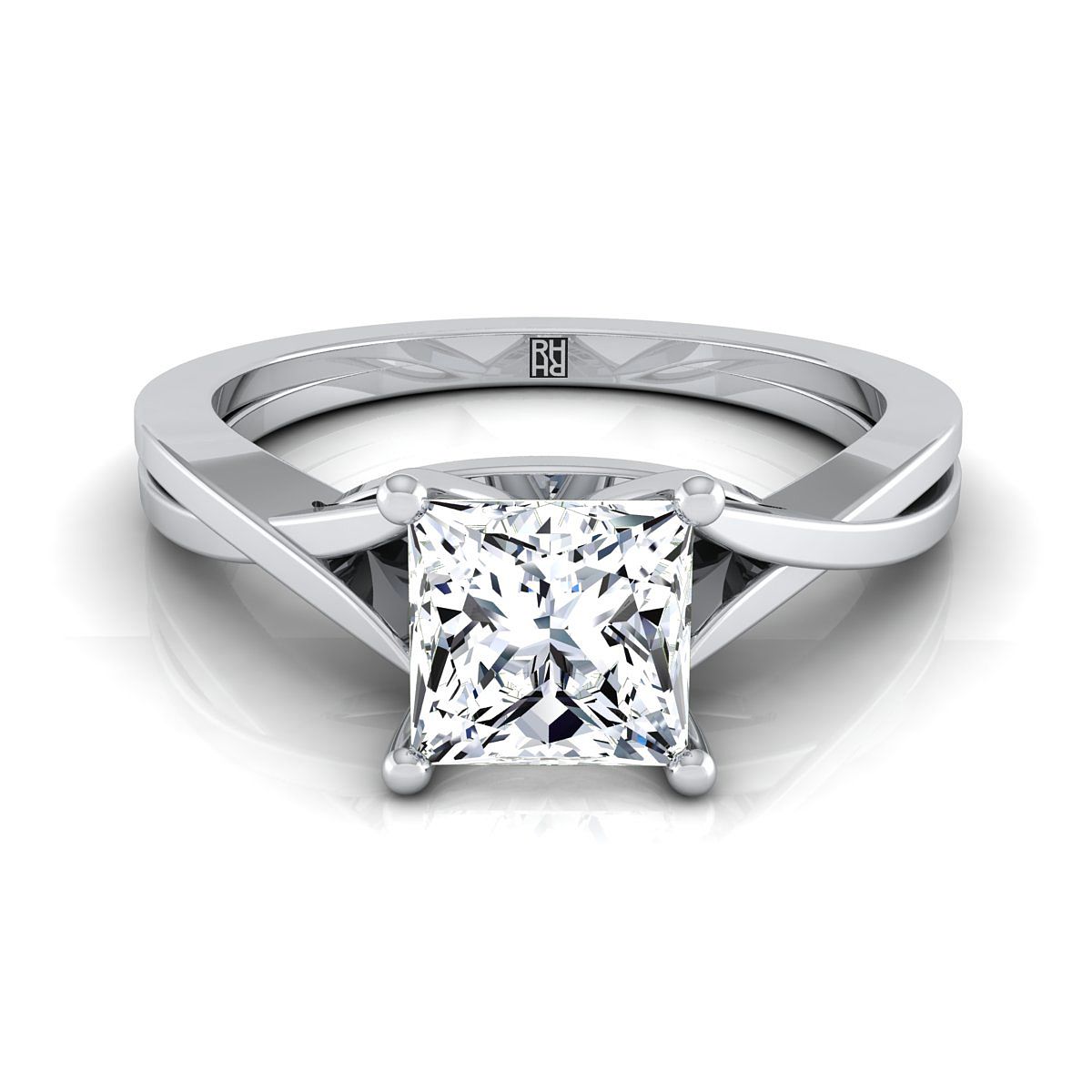 แหวนหมั้นเพชรสีขาวทอง 18K Princess Cut ละเอียดอ่อน Twist Solitaire