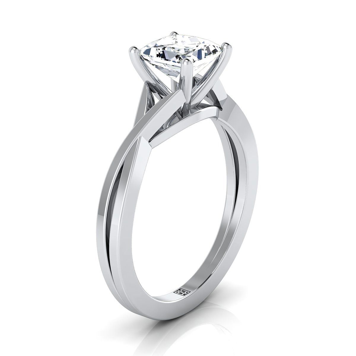 แหวนหมั้นเพชรสีขาวทอง 18K Princess Cut ละเอียดอ่อน Twist Solitaire