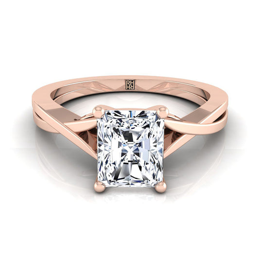 แหวนหมั้นเพชร 14K Rose Gold Radiant Cut Center Delicate Twist Solitaire