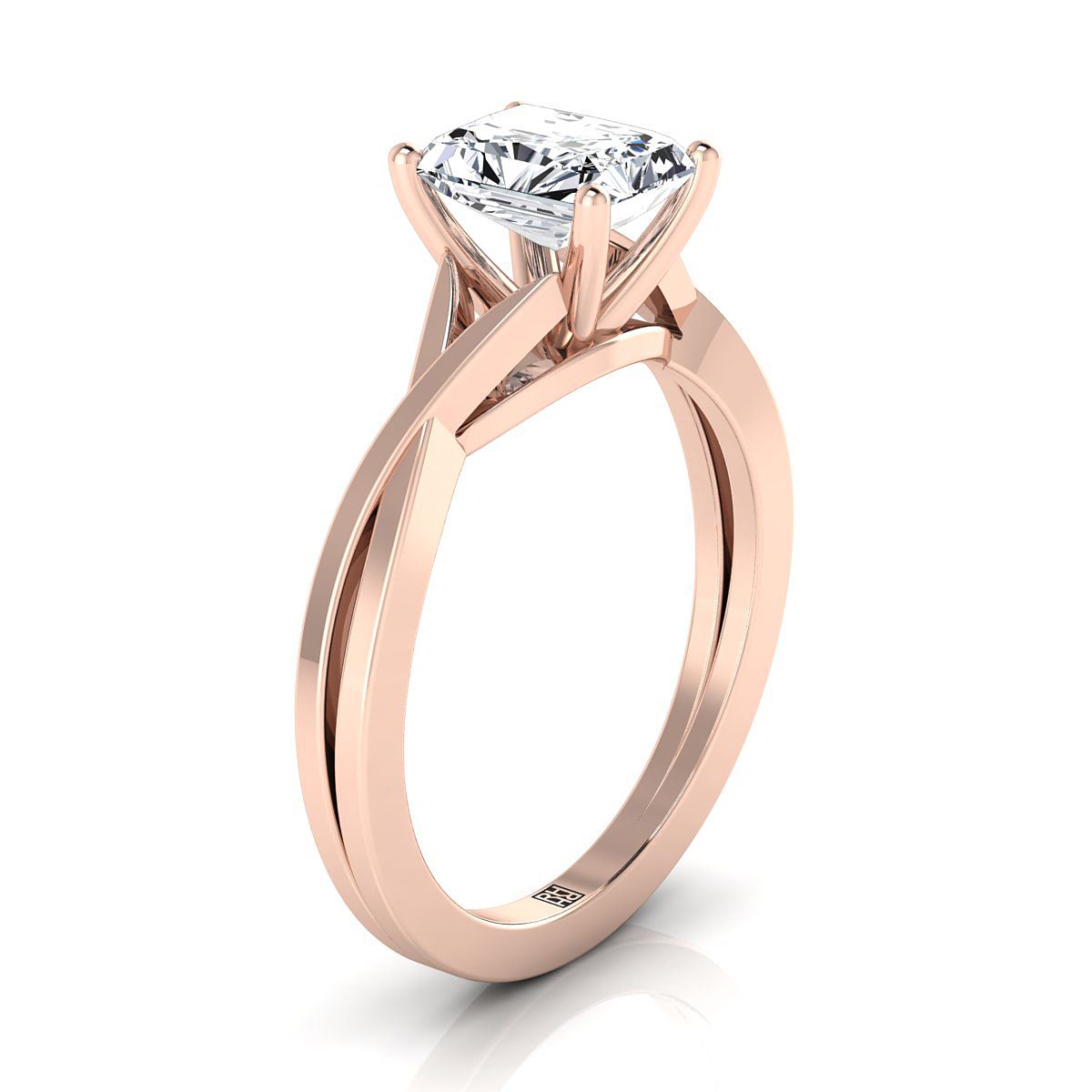 แหวนหมั้นเพชร 14K Rose Gold Radiant Cut Center Delicate Twist Solitaire