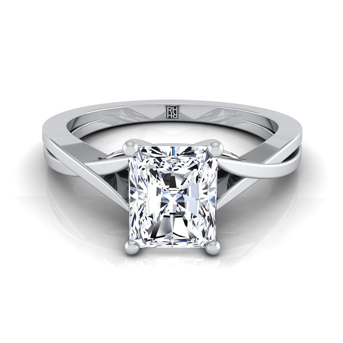 แหวนหมั้นเพชร 14K White Gold Radiant Cut Center Delicate Twist Solitaire