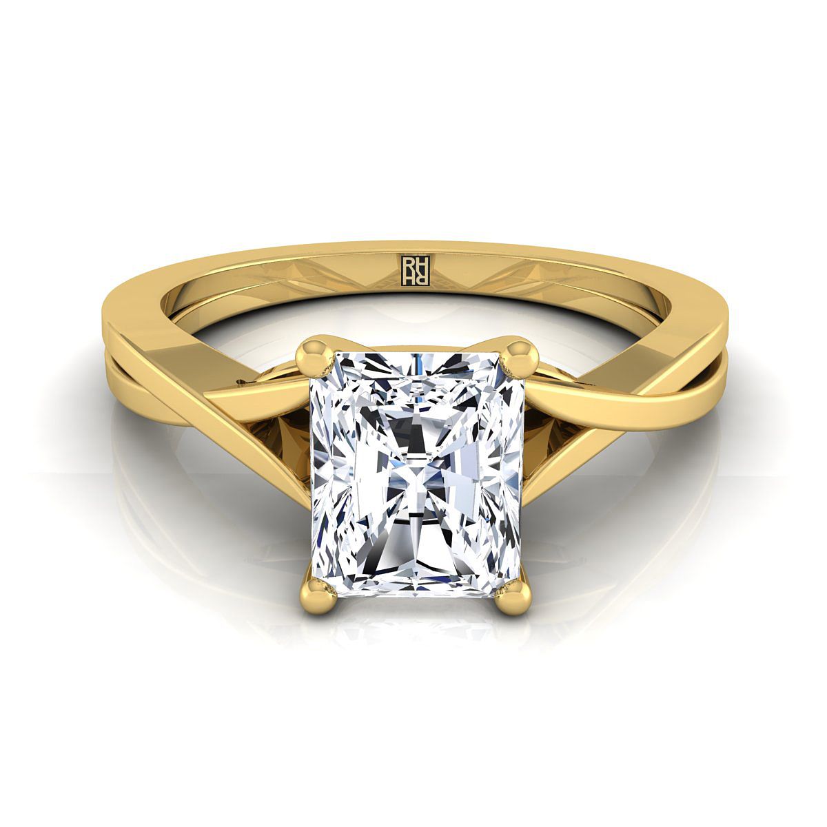 แหวนหมั้นเพชร 14K Yellow Gold Radiant Cut Center Delicate Twist Solitaire