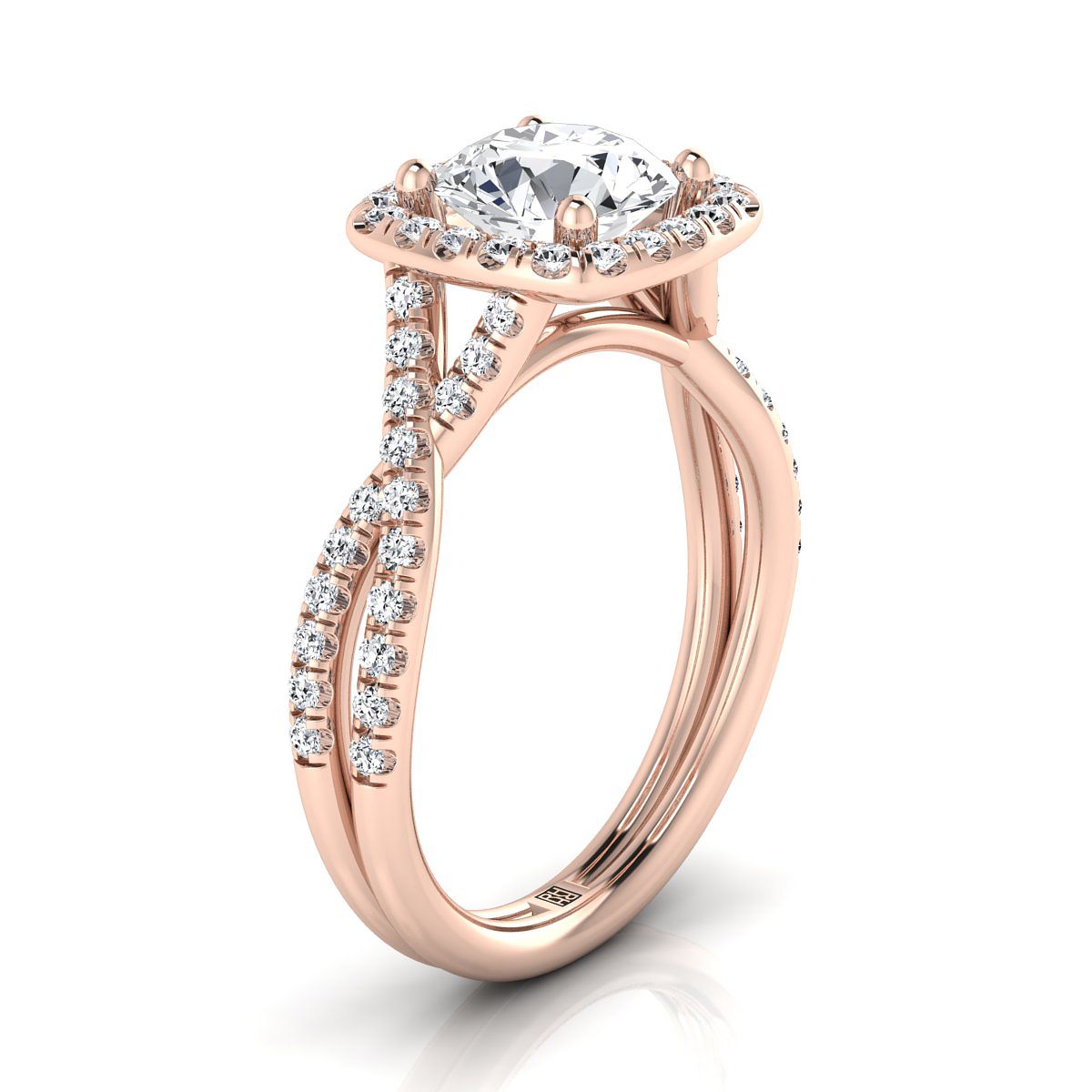 14K Rose Gold Round Brilliant โบราณลูกปัดดอกไม้ Halo และ Leaf แหวนหมั้น -3/8ctw