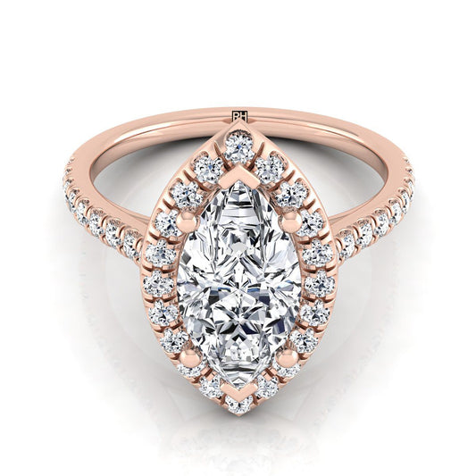 14K Rose Gold Marquise  Classic French Pave Halo and Linear Engagement Ring -1/2ctw