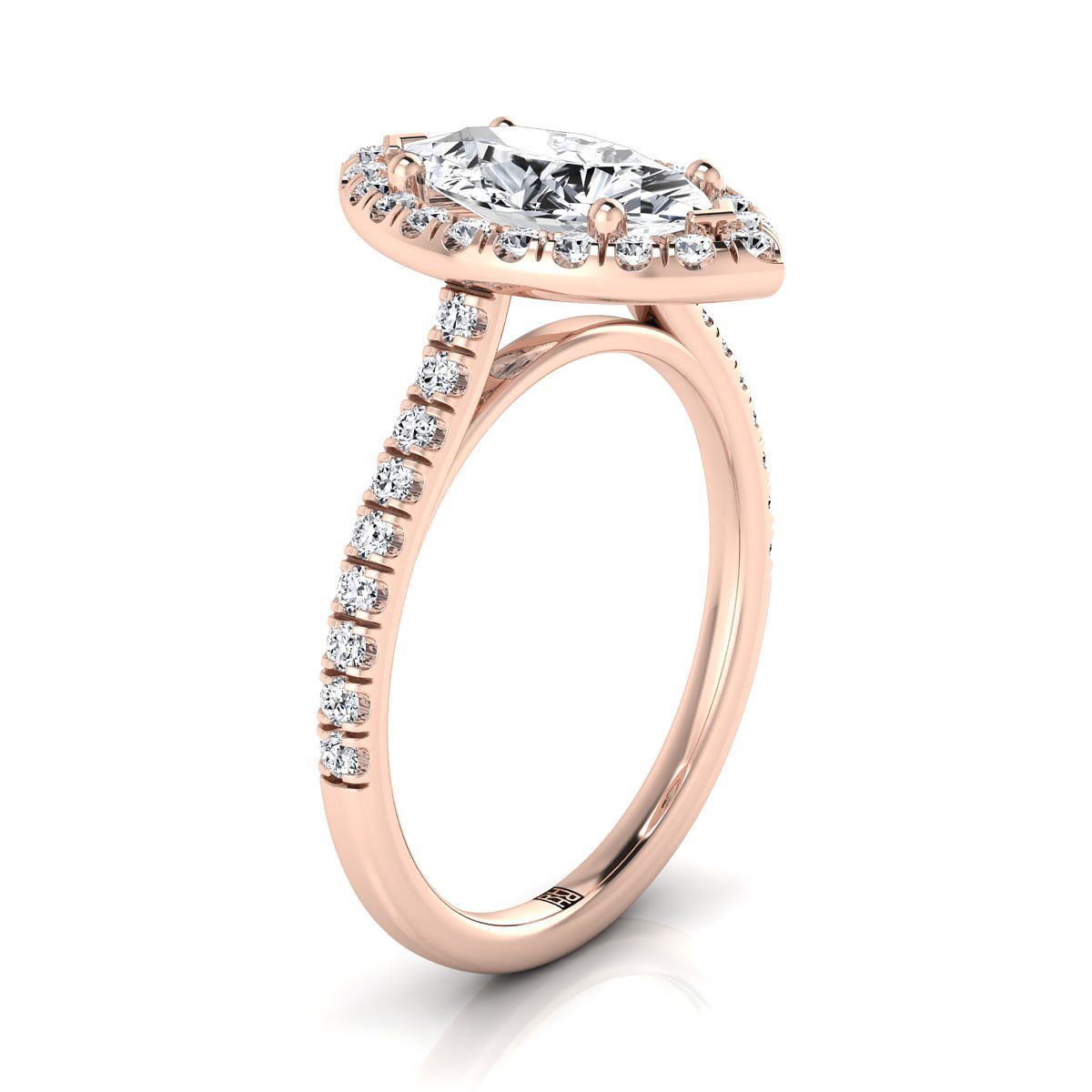 14K Rose Gold Marquise Classic French Pave Halo และแหวนหมั้นเชิงเส้น -1/2ctw