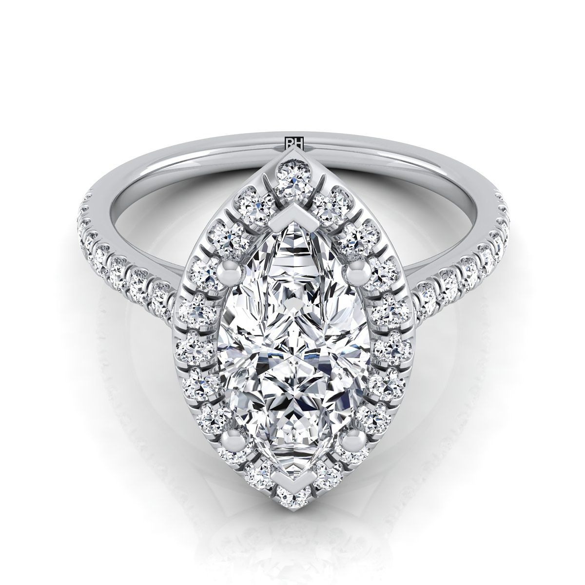 Platinum Marquise Classic French Pave Halo และแหวนหมั้นเชิงเส้น -1/2ctw