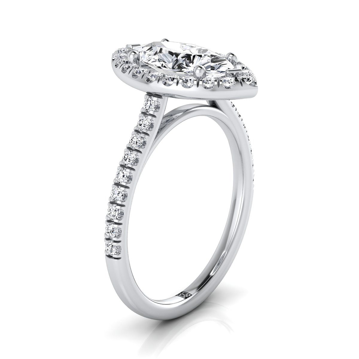 Platinum Marquise Classic French Pave Halo และแหวนหมั้นเชิงเส้น -1/2ctw