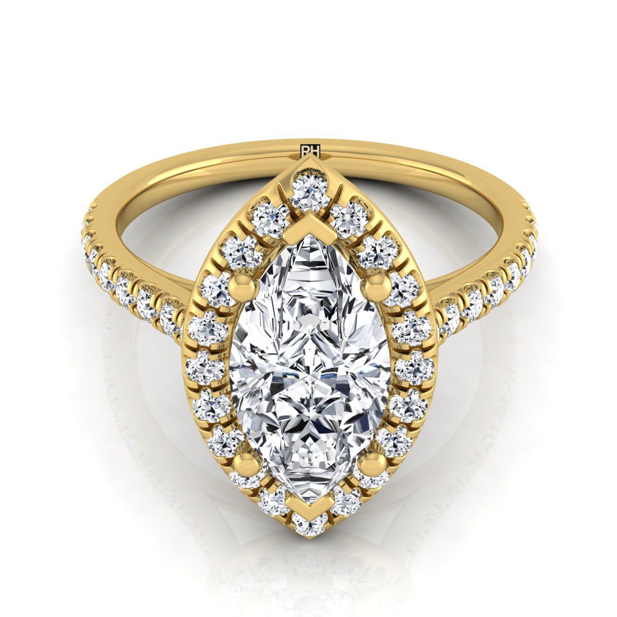 ทองคำขาว 18K Marquise Classic French Pave Halo และแหวนหมั้นเชิงเส้น -1/2ctw