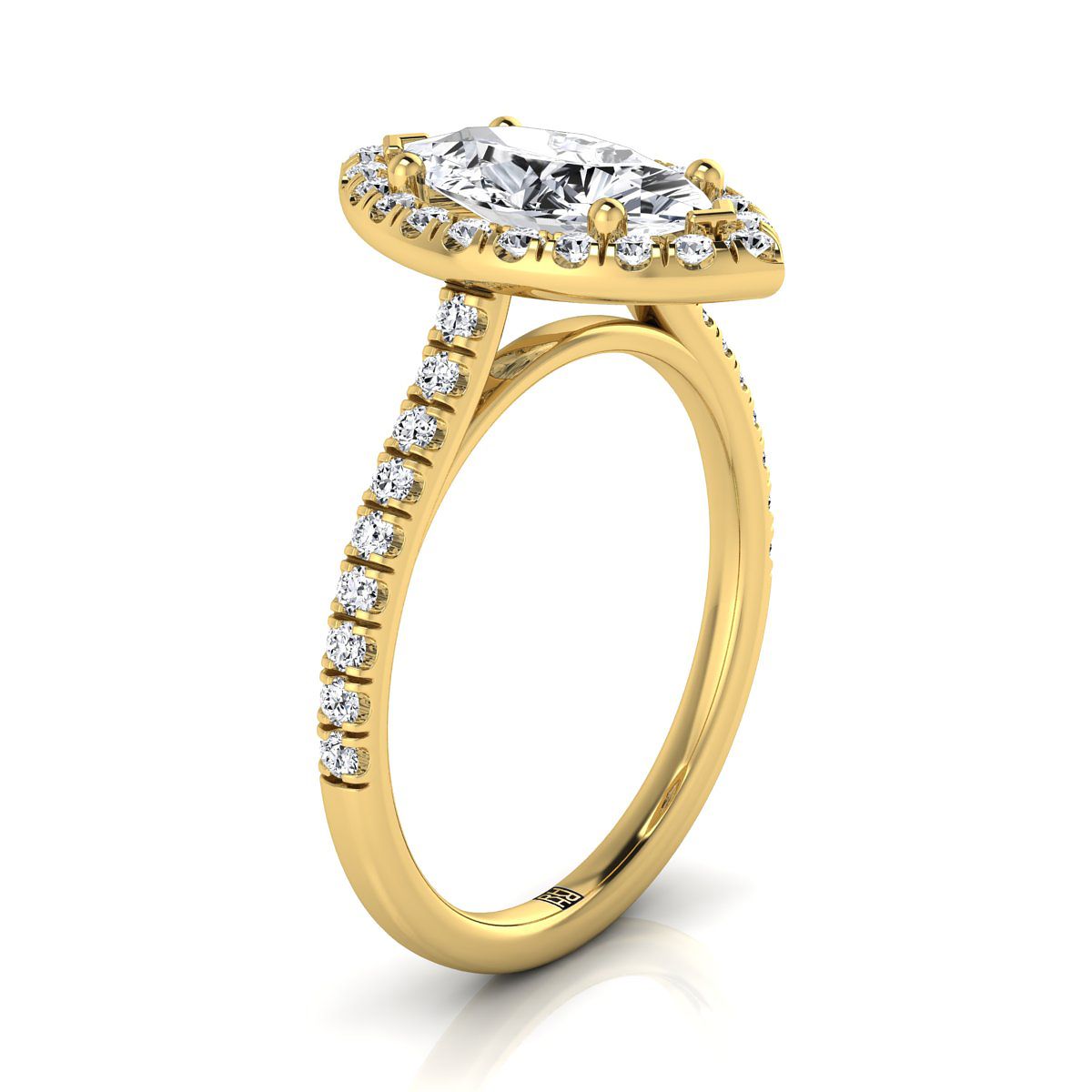 ทองคำขาว 18K Marquise Classic French Pave Halo และแหวนหมั้นเชิงเส้น -1/2ctw