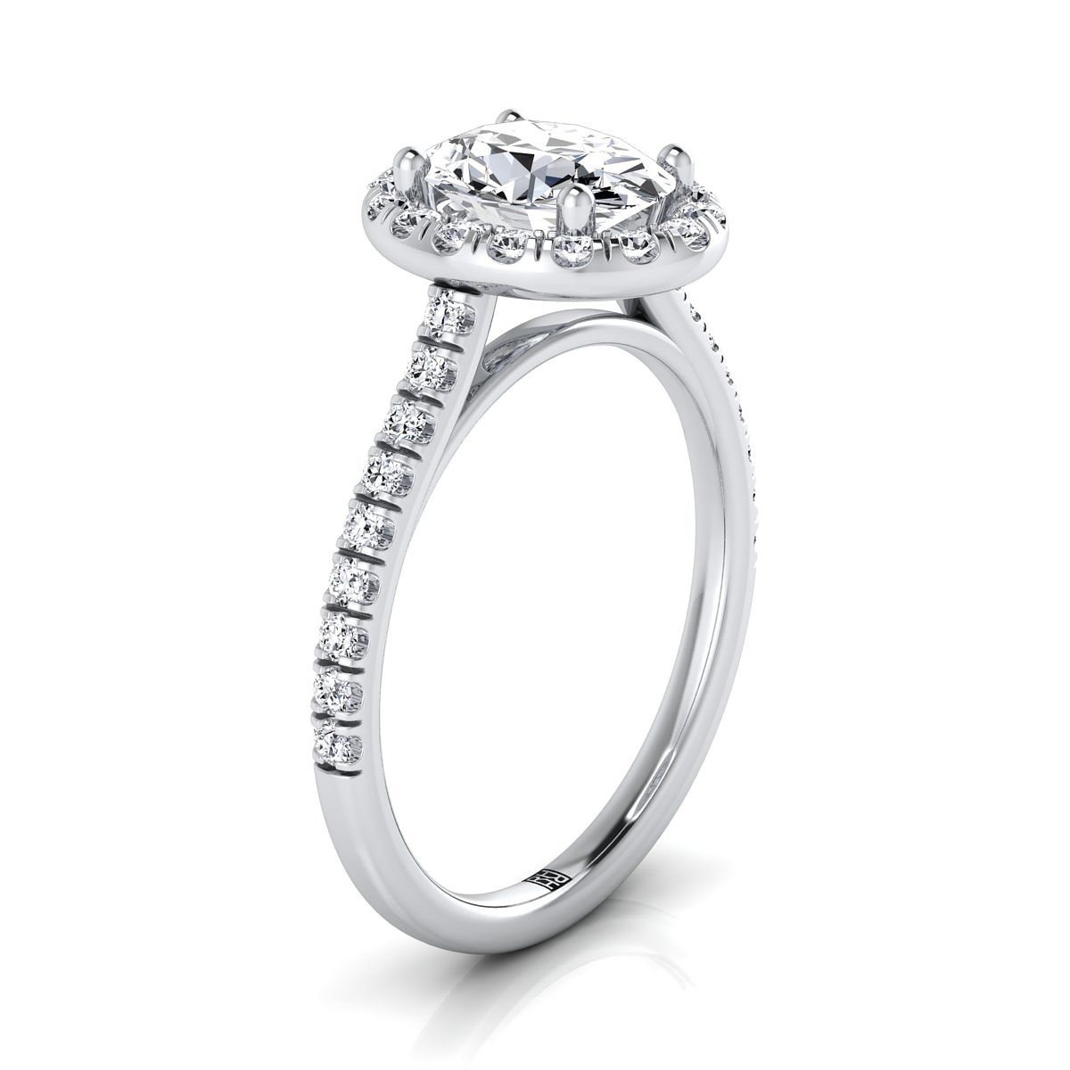 ทองคำขาว 14K วงรี Classic French Pave Halo และแหวนหมั้นเชิงเส้น -3/8ctw