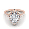 14K Rose Gold Pear Shape Center Classic French Pave Halo and Linear Engagement Ring -3/8ctw