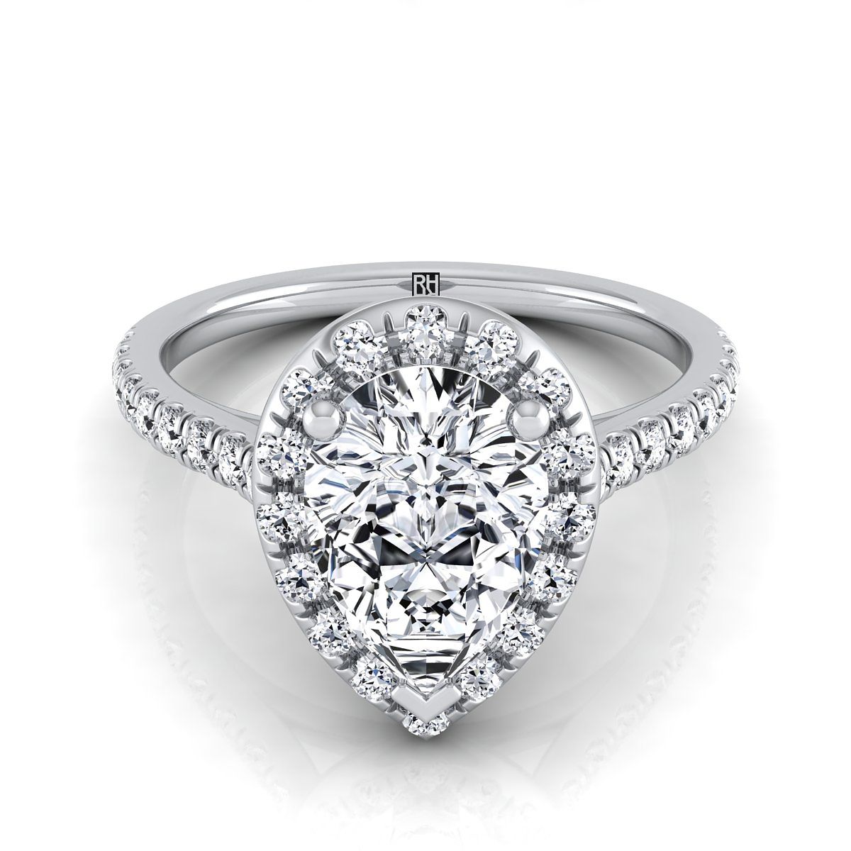 Platinum Pear Shape Center Classic French Pave Halo และแหวนหมั้นเชิงเส้น -3/8ctw