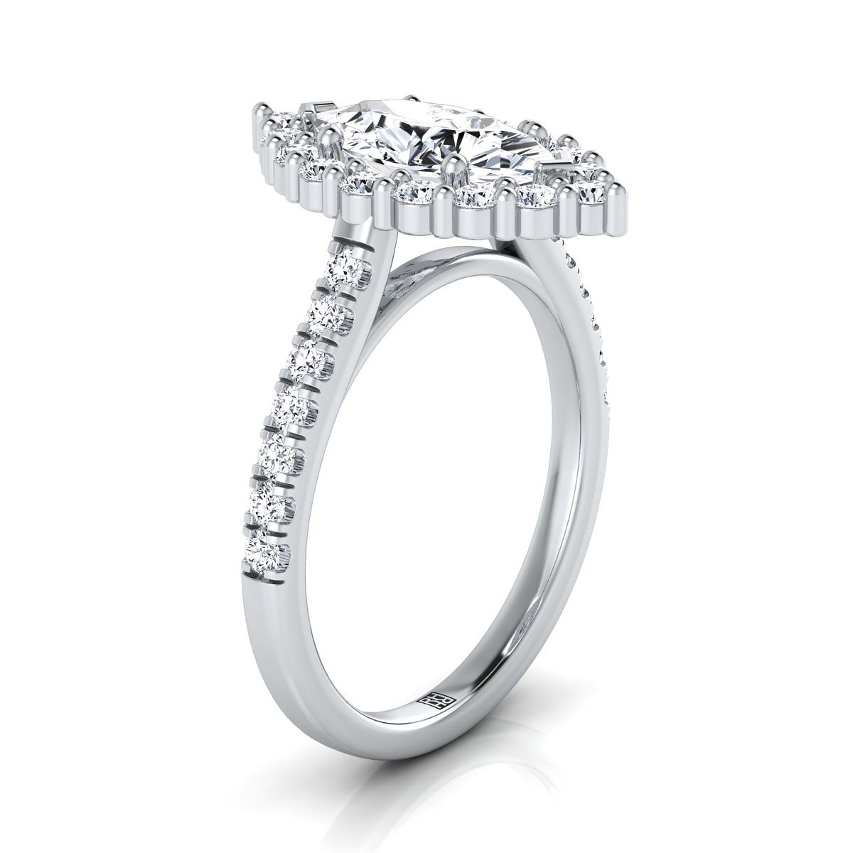 Platinum Marquise  Diamond Shared Prong Halo Engagement Ring -5/8ctw