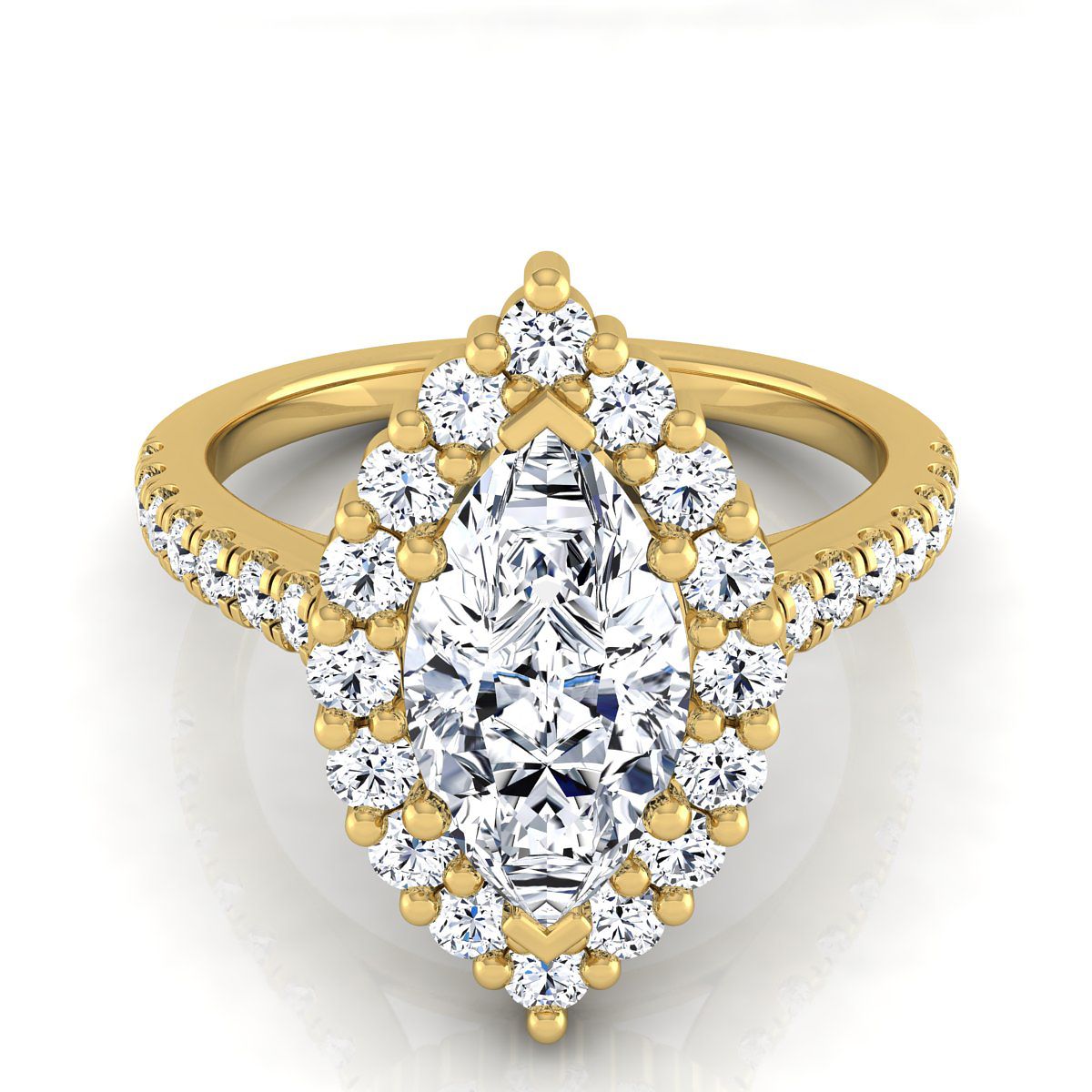 14K Yellow Gold Marquise  Diamond Shared Prong Halo Engagement Ring -5/8ctw